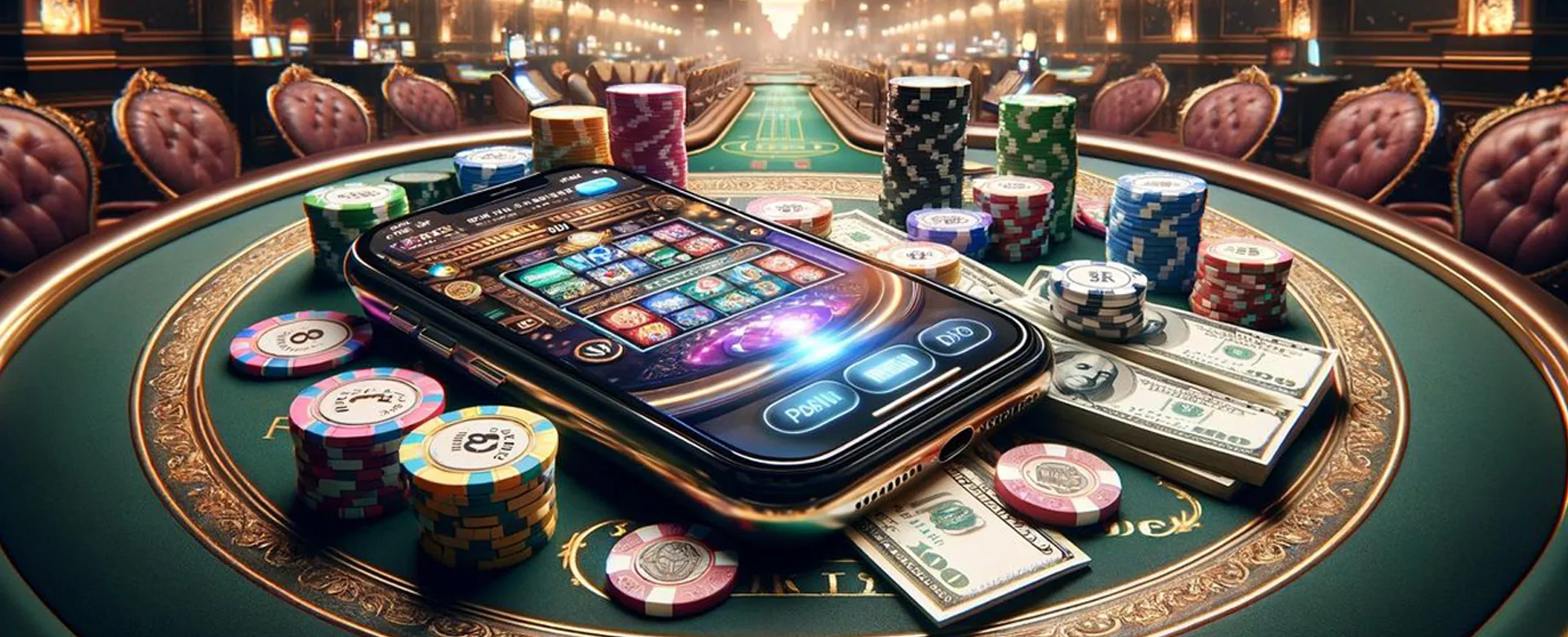 Winph online casino platform with various game elements and a golden glow